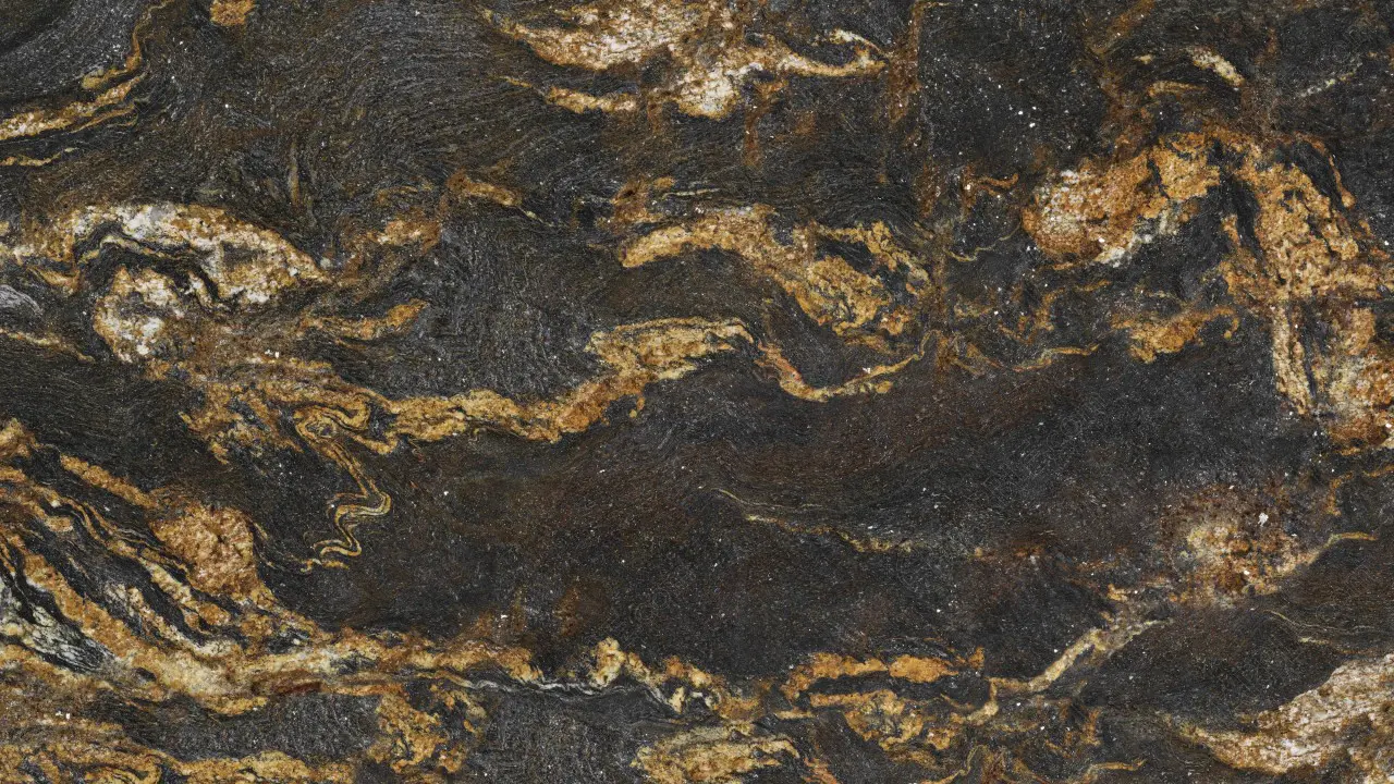 Close-up of a black and gold marbled texture.