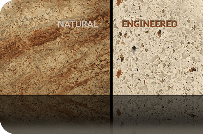 Comparison of natural vs engineered stone textures.